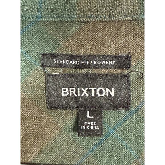 Brixton Bowery Standard Fit Plaid Flannel Button-Up Shirt Green Brown L - Picture 4 of 10